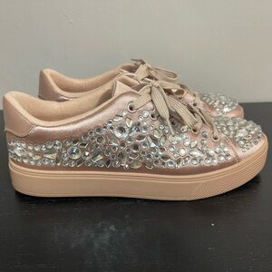 Aldo rose gold pink  Embellished Sneakers, geometric crystal bead work.